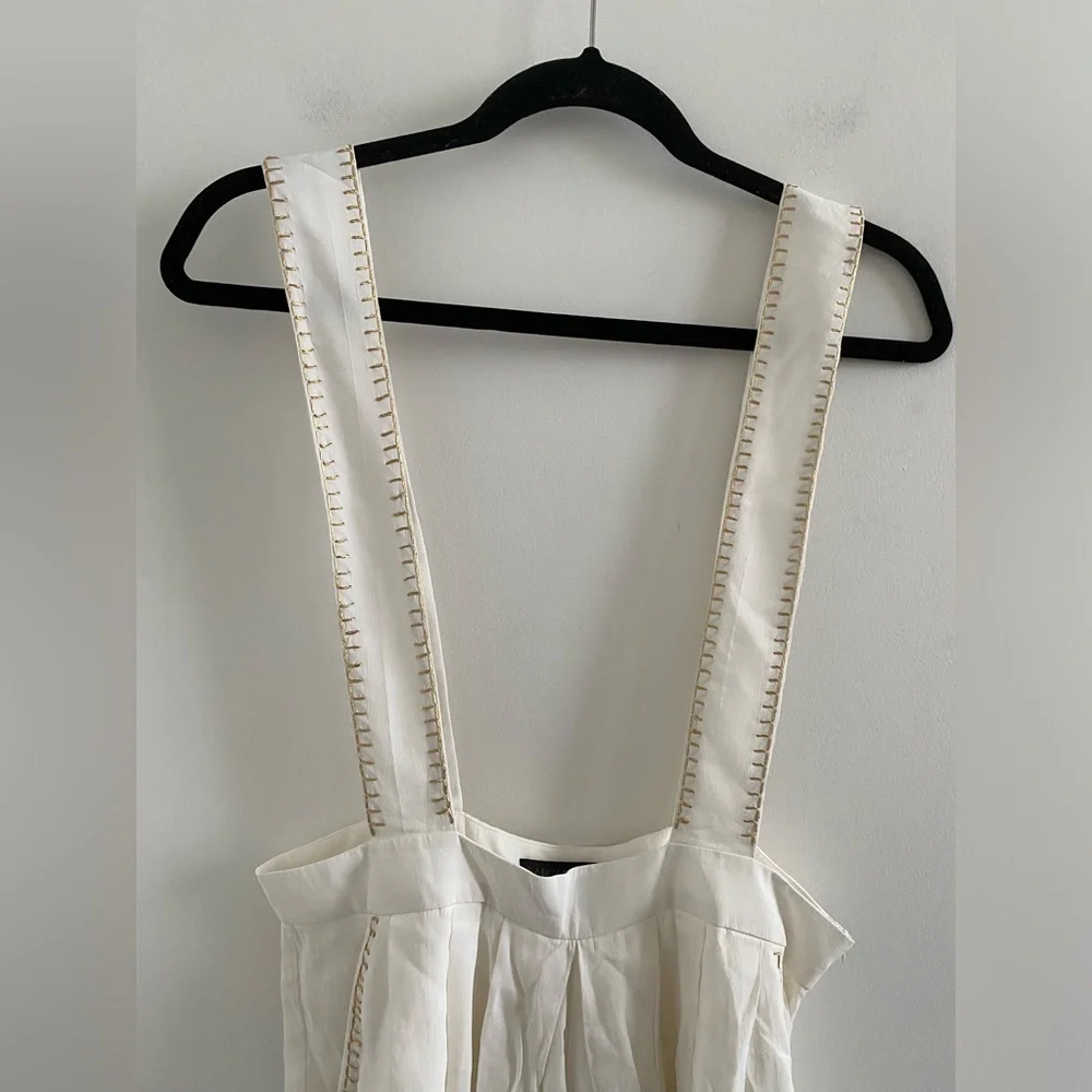 Carolina K White & Gold Silk Crepe Overalls - Picture 3 of 9
